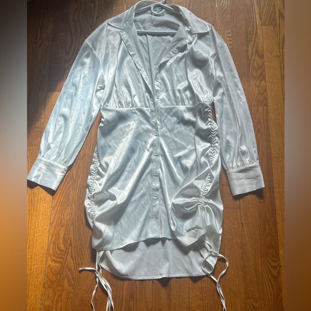 White Satin Button-Up Dress